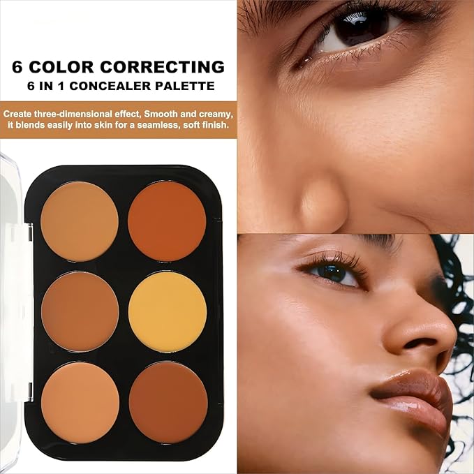 Corlo Contour Palette Concealer Correct, 6 Colors Cream Concealer Full Coverage Foundation Palette for Dark Circles Makeup (Deep)