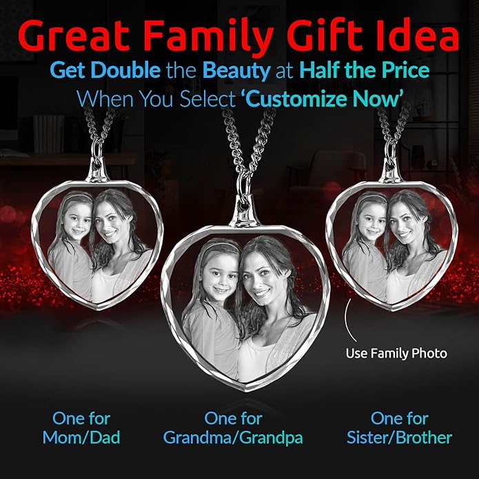 ArtPix 3D Crystal Photo, Personalized Gift Necklace Heart for Women, Wife, Her, Custom Gift for Dad, Father, Great Customized Gifts With Your Own Picture