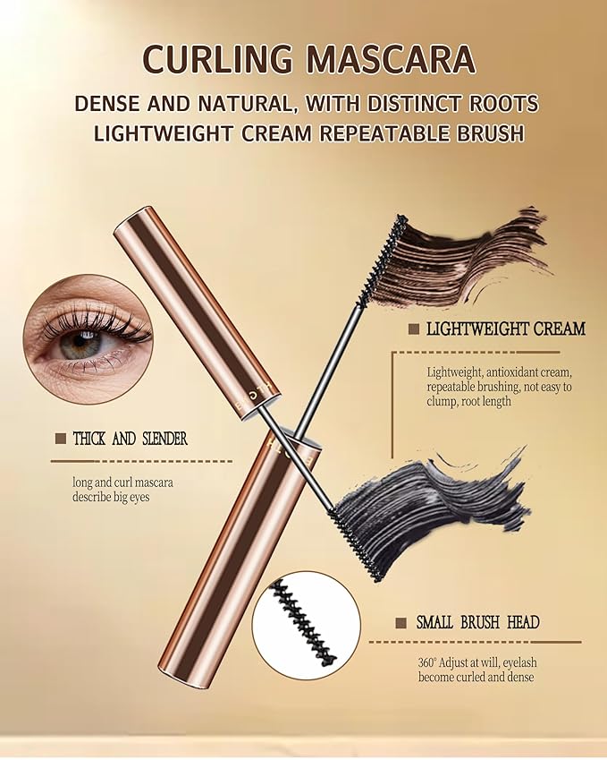 Slim Brush Mascara for Mature Older Women 60 Plus Set, 2 Pcs Black Brown Volume and Length Waterproof No Smudge Eyelashes, Lengthening Tube Hypoallergenic Thinning Mascara, for Sensitive Eyes Makeup