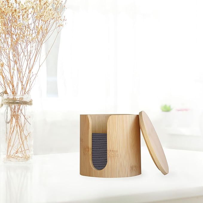 Reusable Cotton Rounds 16Pcs - 100% Natural Bamboo Cotton Pads for Face, Makeup Remover With Laundry Bag and Bamboo Holder (Gray)