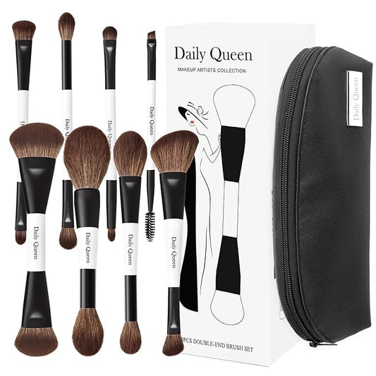 Portable Makeup Brush Set 8pcs Dual Kabuki Powder Concealers Eye shadows Blush Eyeliner Eyebrow Contour Eye blending Brushes (8 IN 16 brush set with waterproof bag)