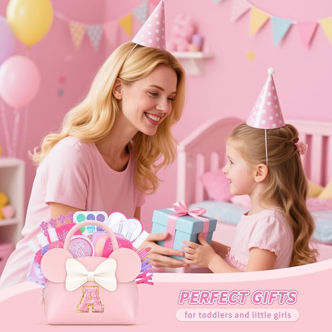 Kids Real Makeup Kit for Girls - 21Pcs Non-Toxic Make Up Toys with Initial Toddler Purse - Personalized Birthday Gifts for Age 5 6 7 8 9 10 Years Old Girls Vanity Set - G