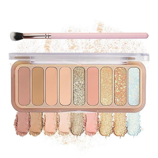 9 Colors Matte Naked Eyeshadow Palette Natural Nude Shimmer Glitter Eyeshadow Palette Ultra-Blendable Highly Pigmented Eye Shadow Makeup Palette with Brush-01 Peach Style