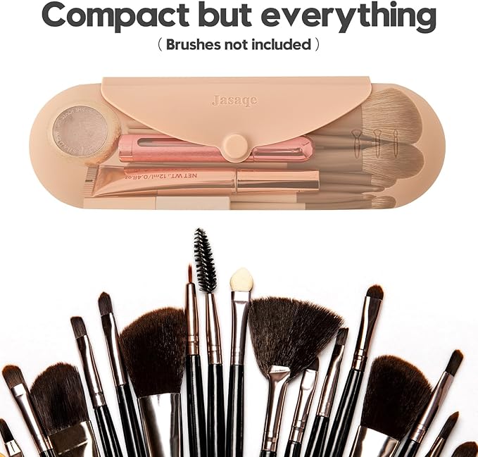Silicone Makeup Brush Holder，Travel Makeup bag-Soft Portable Cosmetic Face Brushes Holder，Large Travel Makeup Brush Case with Anti-Fall Out Magnetic Closure