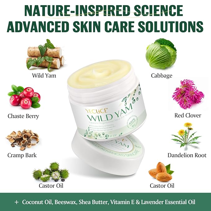 Wild Yam Cream for Hormone Balance, Natural Skincare Products, Alleviate Menstrual Discomfort, Rich In Vitamins, Nourish The Skin, Alleviate Menopause-Related Issues In Women, 3.17 Oz