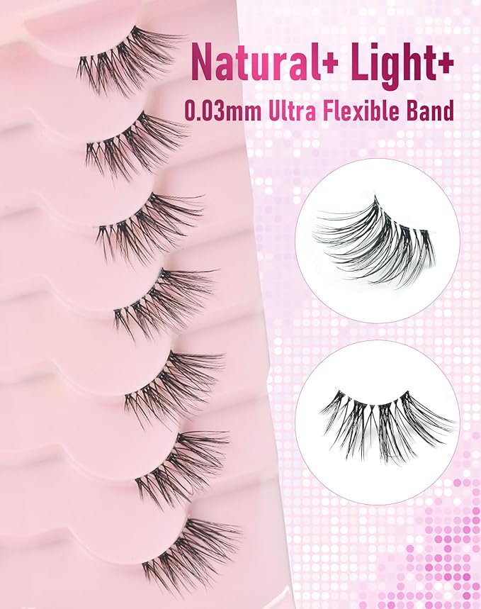 Half Lashes Natural Half Eyelashes Clear Band Wispy Corner Lashes 7 Pairs HF2