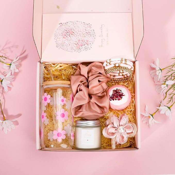 Birthday Gifts for Women Friendship, Teen Girls, Girls, Unique Cute Birthday Gift Box For Girl, Her, Sister, Daughter, Friends, Ideas Cute Daisy Aesthetic Glass Cups Gifts Set