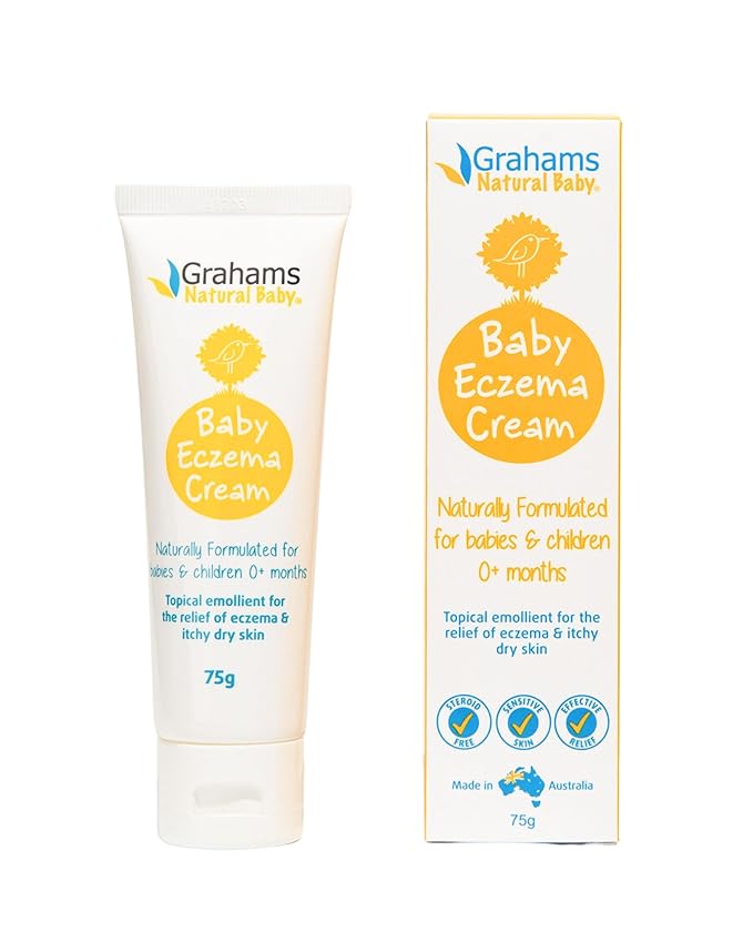 Grahams Natural Baby Eczema Cream Moisturizer for Newborn-12 Years | Rash, Redness, Dry Skin & Itch Relief | Colloidal Oatmeal & Shea Butter | Steroid-Free, Fragrance-Free for Sensitive Skin (75g)