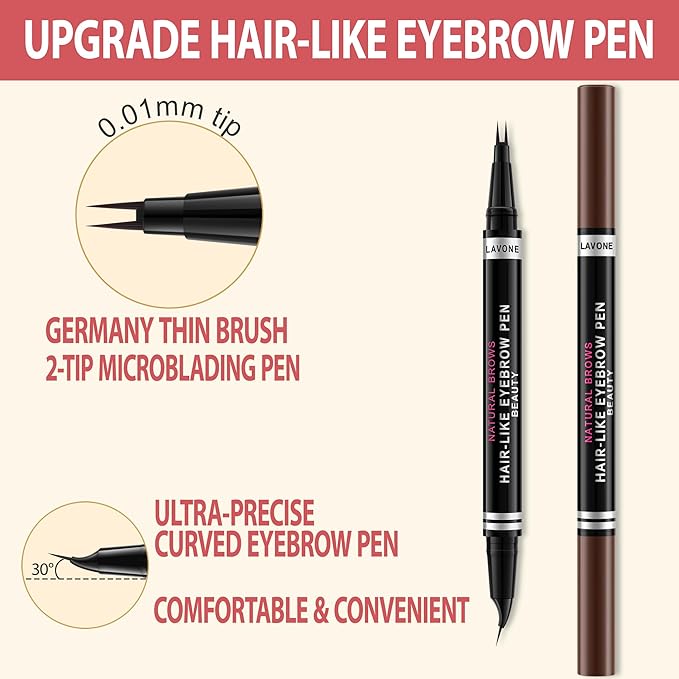 LAVONE Hair-Like Eyebrow Pen Makeup kit, Eyebrow Pencils for Women with Waterproof Microblading Eyebrow Pencil, Eyebrow Pomade, Eyeliner and Eyebrow Brush, Create Full, Natural Brows,Taupe