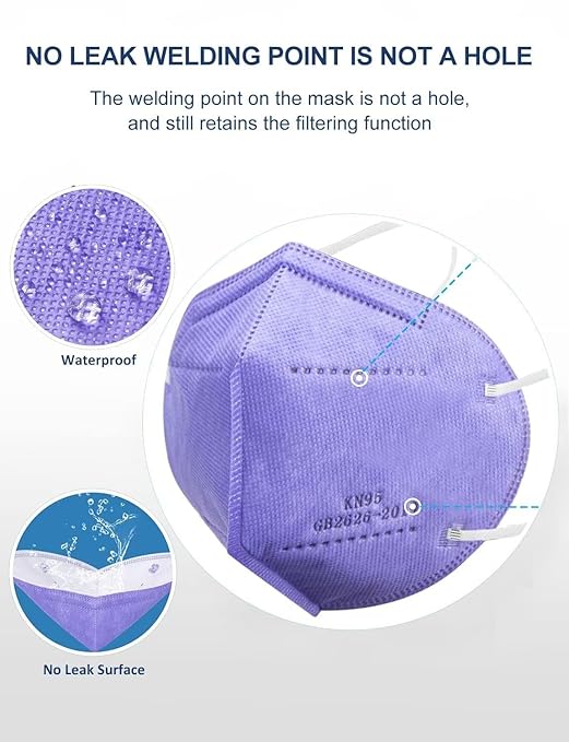 KN95 Face Masks 100 PCS, 5-Ply KN95 Purple Masks,Breathable Protection Masks, Individually Wrapped, Cup Dust Safety Mask