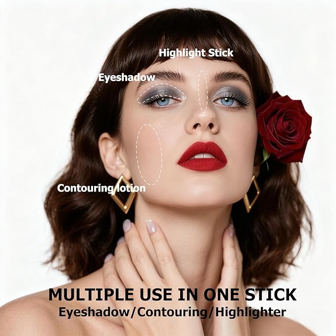 White Shimmer Eyeshadow, White Cream Glitter Eyeshadow Stick Pencil, Waterproof Long Lasting High Pigment Eye Shadow Crayon Pen, Women Multi-Dimensional Eye Highlighter Stick (19#)