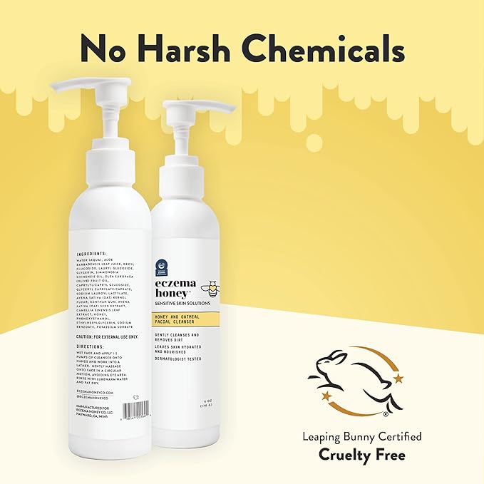 ECZEMA HONEY Oatmeal Facial Cleanser - Natural Eczema Face Wash Prevents Breakouts - Daily Gentle Face Cleanser for Dry, Itchy, Sensitive, & Irritable Skin (6 Oz)