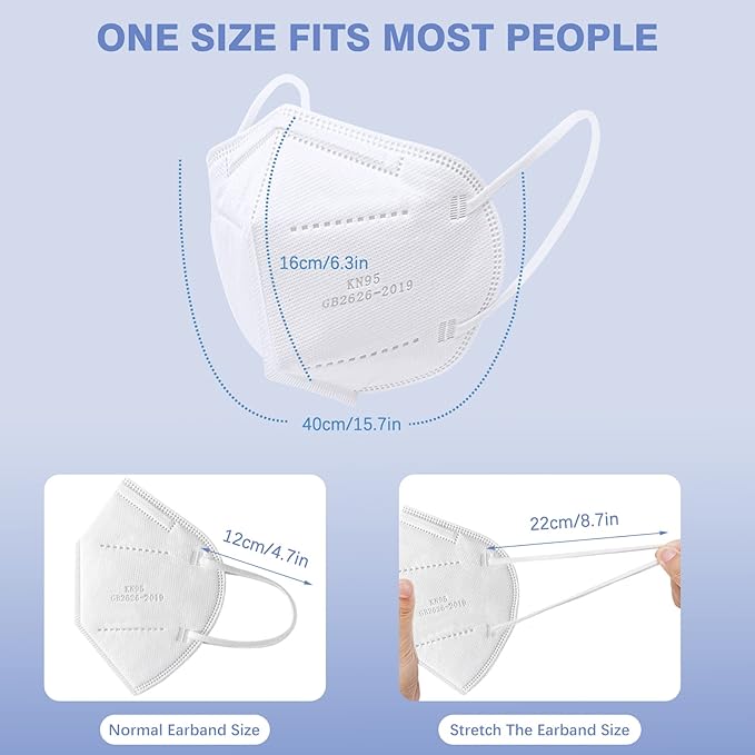 Pruk 50 Pack Masks, 5-ply Face Mask, Protective Cup Dust Mask, Disposable Mask with Nose Clip and Earloop