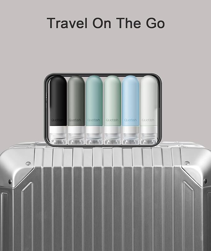 Quatish Travel Bottles for Toiletries 6 Pack, Original Patented Leakproof 3 oz Tsa Approved Travel Size Containers, BPA Free Silicone Shampoo and Conditioner Bottles, Camping Essentials, Black
