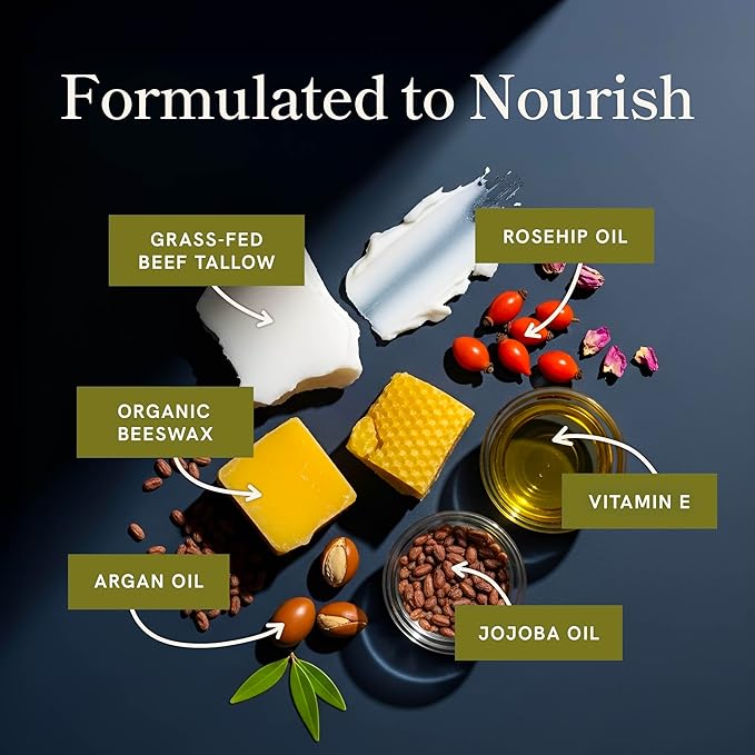 Whipped Beef Tallow Cream for Men | Face & Body | Beef Tallow for Skin Health & Barrier Support | Unscented | Whipped Men’s Moisturizer Cream with Beeswax | Grass-Fed, Cruelty-Free & Non-GMO | 2 oz