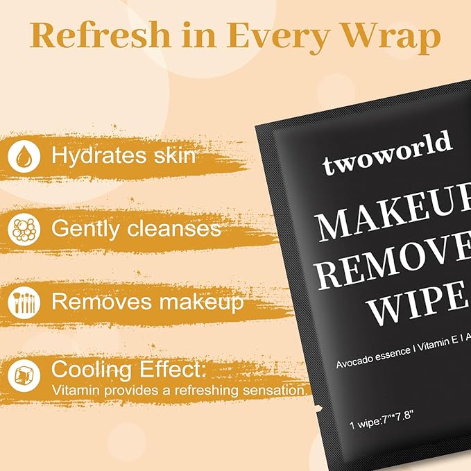 Makeup Remover Wipes Bulk Individually Wrapped,Travel Makeup Wipes Gentle for Face Cleansing Mascara Lipstick Travel Hotel（black,pack of 100)