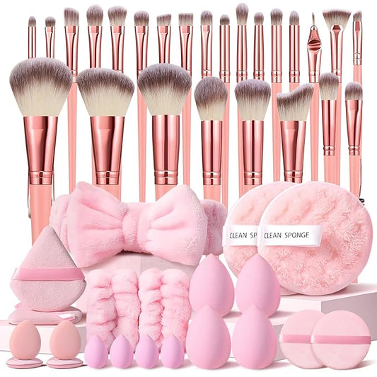 46Pcs Pink Makeup Brushes Set Professional Makeup Kit Multi-functional Makeup Tool Set with Facial Makeup Accessories, Foundation Makeup Brush Kit Eye and Face Make up Brushes & Tools