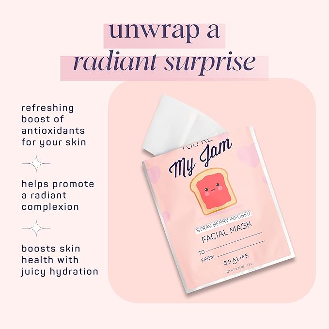 SpaLife Let’s Avocuddle & You're My Jam Face Masks 6 Pack Bundle - Avocado and Strawberry Extract Infused Sets for Hydration and Glow - The Ideal Valentine's Day Skincare Gift Set.