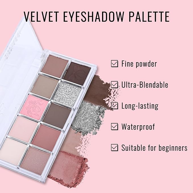 Erinde 10 Colors Eyeshadow Palette Makeup - Matte Shimmer Glitter Eye Shadow, Ultra-Blendable, High Pigmented, Naturing-Looking, Neutral Nude Eyeshadow Pallet with Professional Brush,19