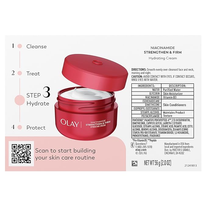 Olay Niacinamide Face Moisturizer, Strong & Firm Cream for Women, Anti-Aging, Anti-Wrinkle, Firming Skin Care, Evens, Hydrates to Repair Barrier, Recyclable Sustainable Eco Jar, Non-Greasy, 2 oz