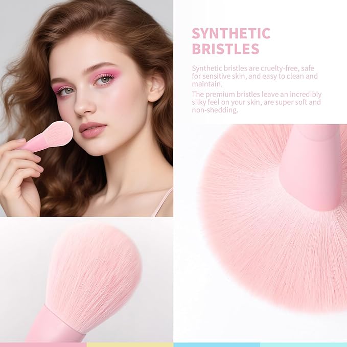 Docolor Makeup Brushes 17 Pcs Colourful Makeup Brush Set Premium Synthetic Kabuki Foundation Blending Face Powder Blush Concealers Eyeshadow Rainbow Makeup Brush Travel Friendly Valentine's Day Gift