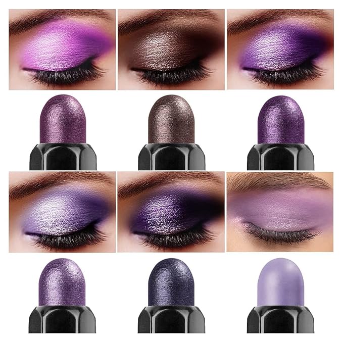 6 PCS Neutral and Brown Metallic Eyeshadow Stick Pencil Crayon,Champagne Shimmer Cream Eye Brightener Stick Highlighter Makeup,Pro Waterproof & Long Lasting