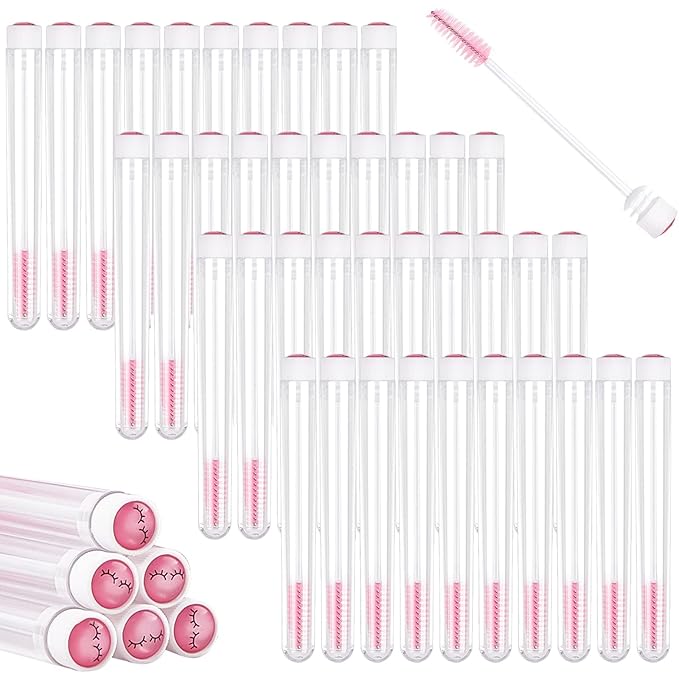 TUZAZO 80 Pieces Mascara Wand Tube Set 40 Diamond Empty Eyelash Brush Tubes Spoolies 40 Mascara Wand Lash Extension Brushes Applicators Makeup Tools (Pink Lash Style)