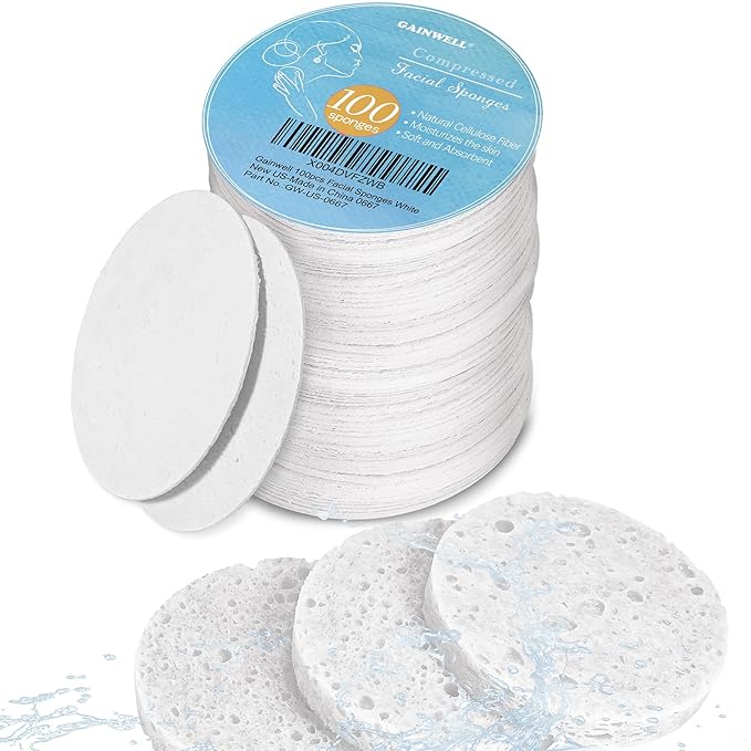 100PCS Compressed Facial Sponges, Cleansing, for Personal Spa Esthetician Use, White
