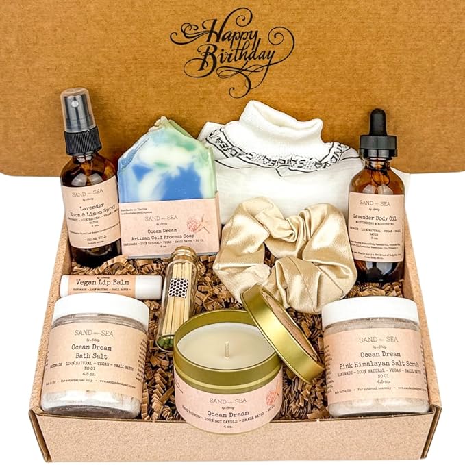 Happy Birthday Spa Gift Box for Women - Handmade Self Care Package for Woman - Relaxing, Pampering & Stress Relief Gift Baskets for Women, Mom, Friend, Wife, Sister, Aunt, Her - Luxury Birthday Gift