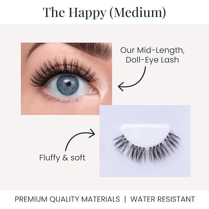 FlutterHabit The Happy Medium Lashes, DIY Lash Extensions [Up to 10 Day Wear], Mid-Length & Doll Eyed Cluster Lashes, Salon Quality Eyelashes Extensions, Natural Lashes, No Lash Glue Included