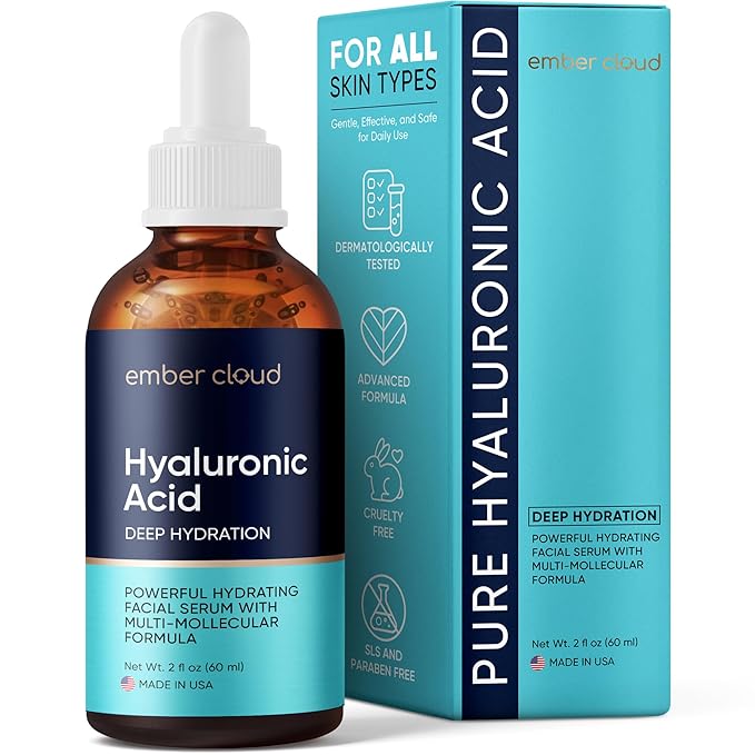 Hyaluronic Acid Serum for Face (2 Oz) for Skin and Lips - Hydrating & Moisturizing Serum for All Skin Types, Paraben-Free & Fragrance-Free