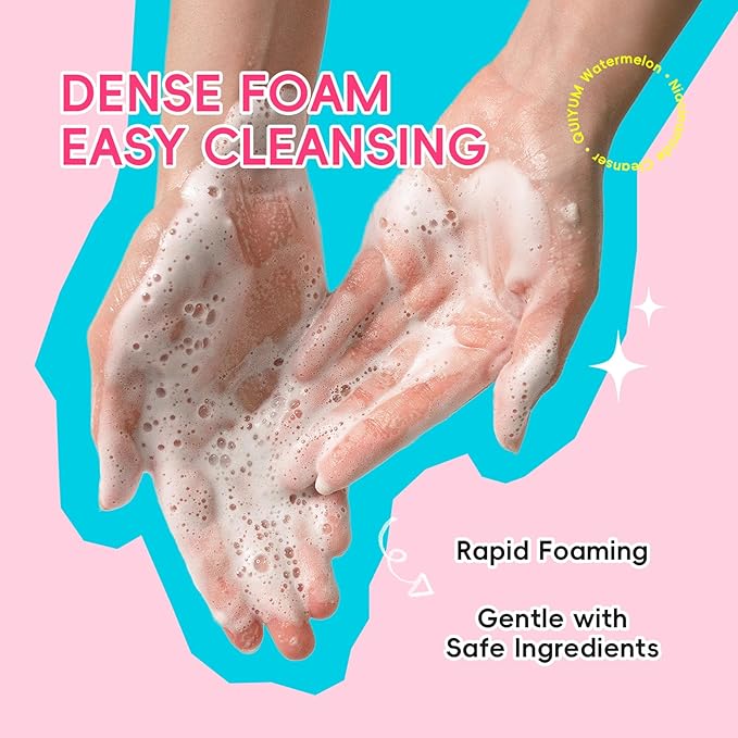 Foaming Face Wash, Watermelon Extracts, Niacinamide, Vitamin C, Hyaluronic Acid, Centella Asiatica, Exfoliating, Pore Minimizer, Hydrate, Glow, 3.53 Oz