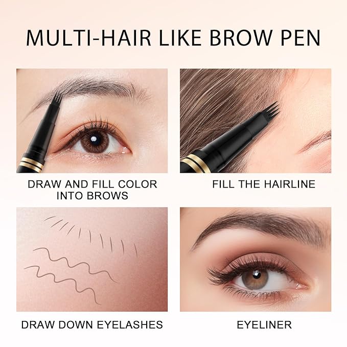 Eyebrow Pen,2-in-1 Waterproof Eyebrow Pencil with 4 Tip Microblading Brow Pen and Ultra-Precise Brow Pencil,with Dual-ended Eyebrow Brush,Eyebrow Makeup for Natural Looking - Taupe