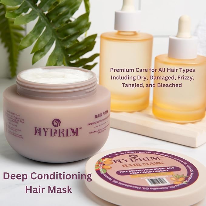 Hydrim™ Botanical Hydrating Hair Mask for Damaged Hair – Max Repair & Deep Hair Conditioner – Hair Moisturizer, Infused with Argan Oil Plus 10 More Nourishing Oils – Fresh Floral Aroma, 8.45 fl oz