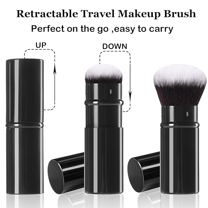 Retractable Makeup Brush,Travel Kabuki Powder Makeup Brush Face Blush Brushes for Blending Liquid, Foundation, Blush, Bronzer, Buffing, Sunscreen,Flawless Cosmetics