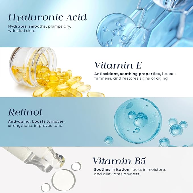 Glow Elixir Hyaluronic & Retinol Face Serum - Dermatologist Tested Anti-Aging Korean Skin Care Hydrates Firms Smooths Improves Texture Evens Skin Tone - Clean Beauty Vegan Cruelty-Free - 1.69 Fl Oz