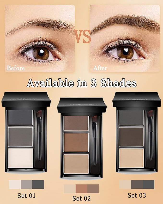 Eyebrow Powder Makeup Kit, 3 in 1 Eyebrow Kit, Brow Powder Palette Waterproof Long-Lasting, Dark & light Brown Series Brow Filler, Full Eyebrow Kit for Women, With Mirror, Brush & Razor Makeup Set 02