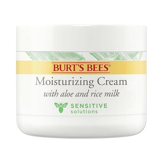 Burt's Bees Sensitive Moisturizing Cream, With Aloe Vera and Rice Milk, Face Moisturizer for Sensitive Skin, 98.8 Percent Natural Origin Skin Care, 3 oz. Package