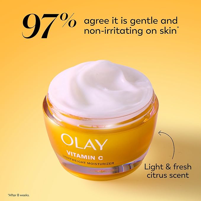 Olay Vitamin C Face Moisturizer, Brightening Cream for Women, Trial Size, Evens Tone, Dark Spot & Hyperpigmentation Reduction, Glowing Skin Care - Niaciniamide, Lactic Acid, 0.5 Oz