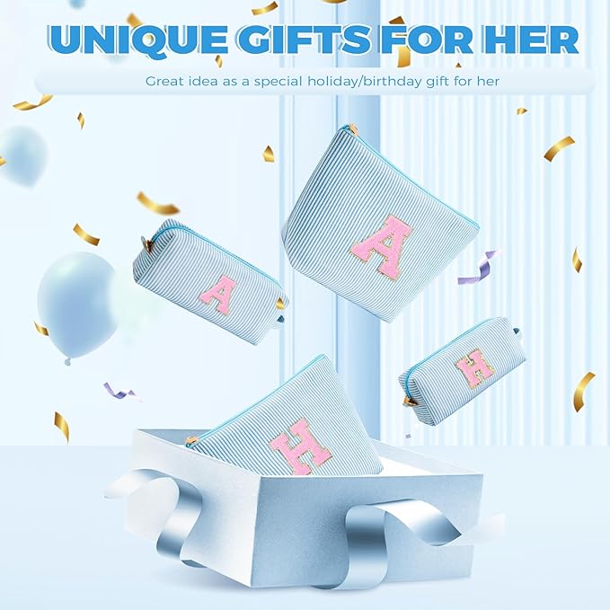 Monogrammed Gifts for Women - Cosmetic Bag for Teen,Initial Cute Makeup Bag Set for Women,Trendy Pouch for Niece Sister Friend Female Her,Birthday Gifts for Daughter - Blue,J