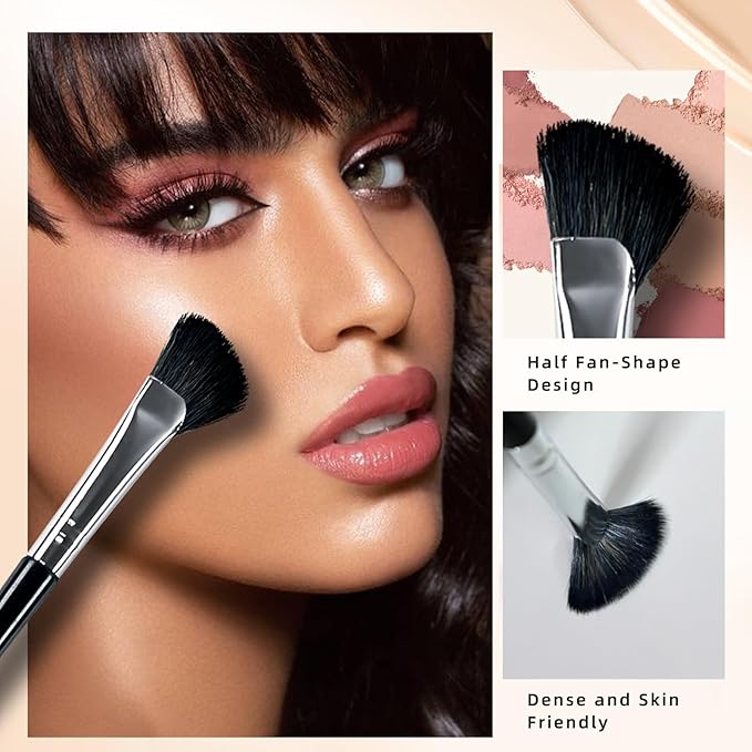Nose Contour Brush, 3Pcs Eye Brow Contouring Brush Half Fan-Shape Shadow Blush Brush for Highlighter Blush Liquid Cream Powder