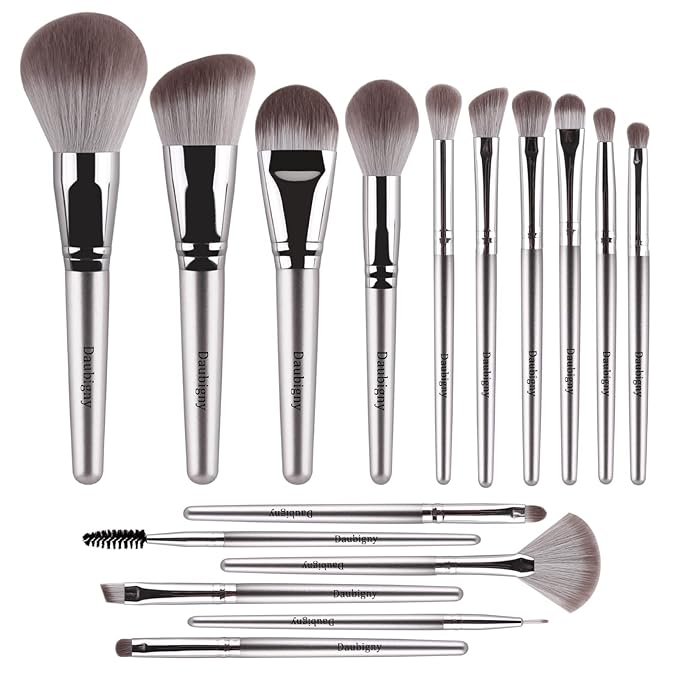 Makeup Brushes,Daubigny 16Pcs Silver Premium Synthetic Makeup Brush Set with Professional Foundation Brushes Powder Concealers Eye shadows Blush Makeup Brush for Perfect Makeup