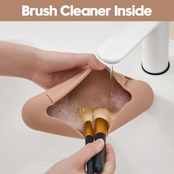 Silicone Makeup Brush Holder，Travel Makeup bag-Soft Portable Cosmetic Face Brushes Holder，Large Travel Makeup Brush Case with Anti-Fall Out Magnetic Closure