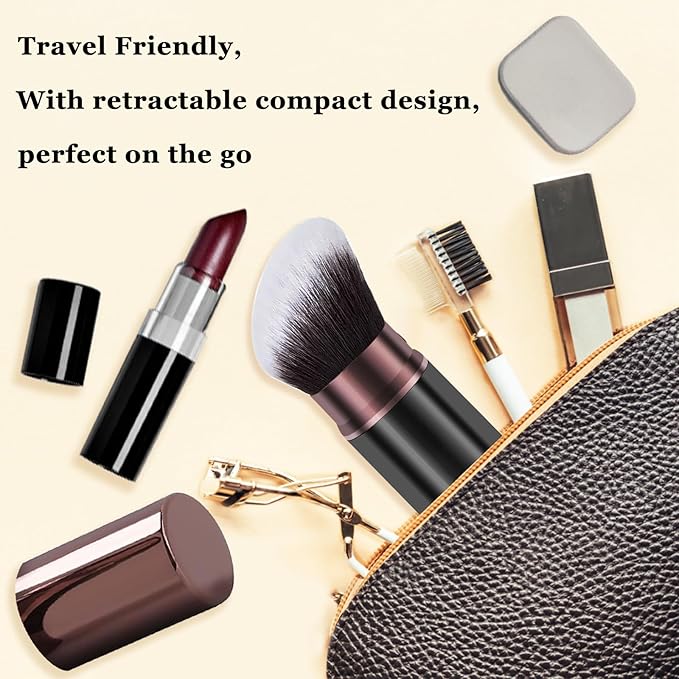 Retractable Kabuki Makeup Brush,Face Blush Brushes Powder Foundation Makeup Brush for Blending Liquid, Blush, Bronzer, Buffing, Sunscreen,Flawless Cosmetics