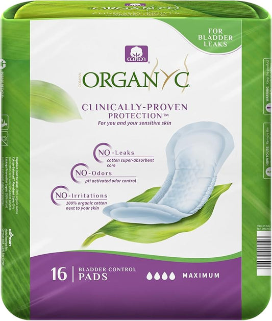 Organyc Certified Organic Cotton Pads for Incontinence, Certified Odor Control, Free from Perfumes, Dyes, Plastics, and Chemicals, Maximum, 64 Count