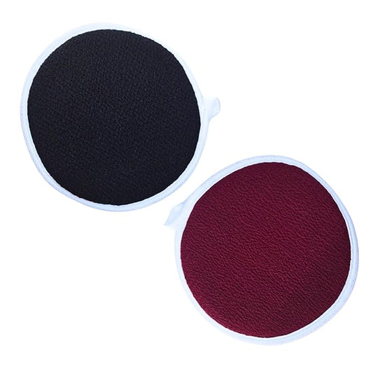 Moroccan Exfoliating Kessa Glove - Traditional Beauty Essential for Deep Skin Cleansing, Skin Exfoliation & Dead Skin Removal (set of 2 facial(Black/Garnet))