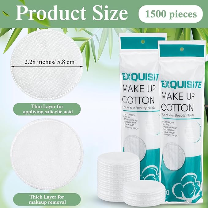 Maxcheck 1500 Pcs Cotton Rounds Bulk Exfoliating Rounds for Face Makeup Remover Cotton Facial Pads for Face Makeup Removal Toner Pads