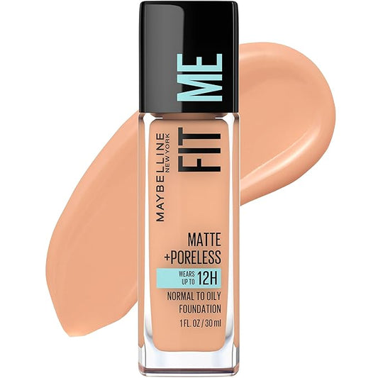 Maybelline Fit Me Matte + Poreless Liquid Oil-Free Foundation Makeup, Light Honey, 1 Count (Packaging May Vary)