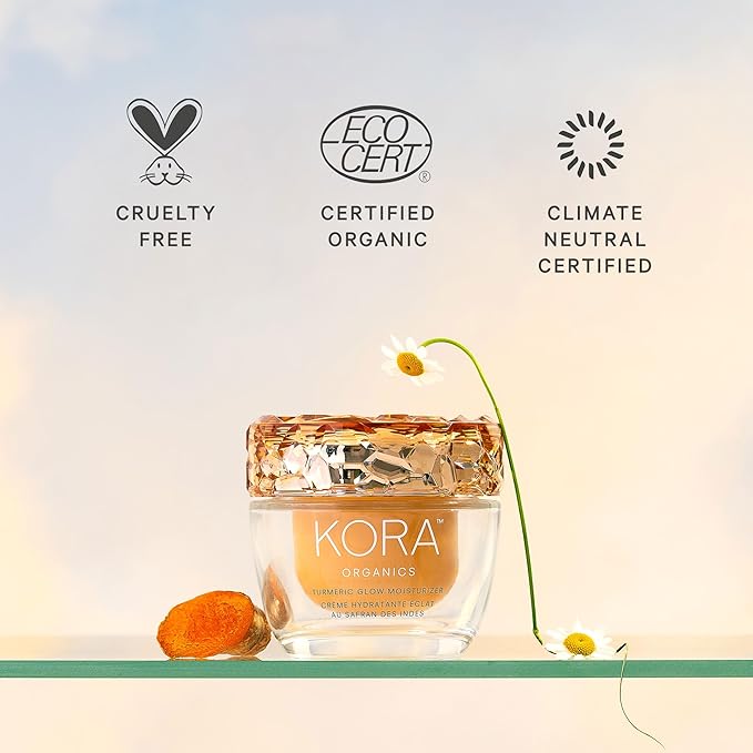 KORA Organics Turmeric Glow Facial Moisturizer, Hydrating Face Cream to Soften & Plump Skin, For Oily and Combination Skin, Certified Organic & Cruelty-Free, 1.69 Fl Oz