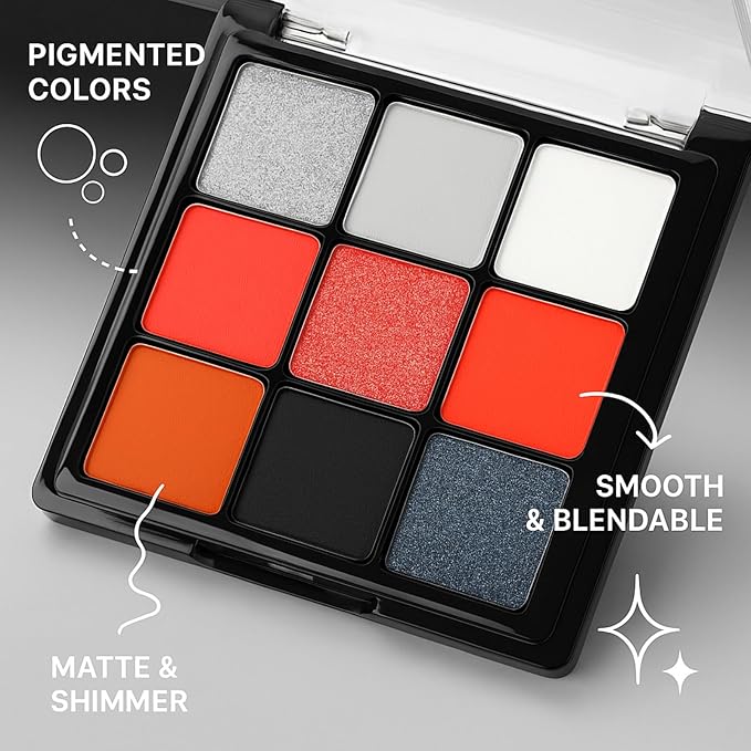 K'APEINE Eyeshadow Palette, 9Colors Red Black Eye Shadow Goth Smokey Eyeshadow Palette Soft Finish Eye Makeup Kit for Halloween, Cosplay, Stage Show & Daily Life